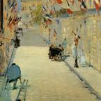 Lukisan Edouard Manet – Rue Mosnier Decorated with Flags, with a Man on Crutches 