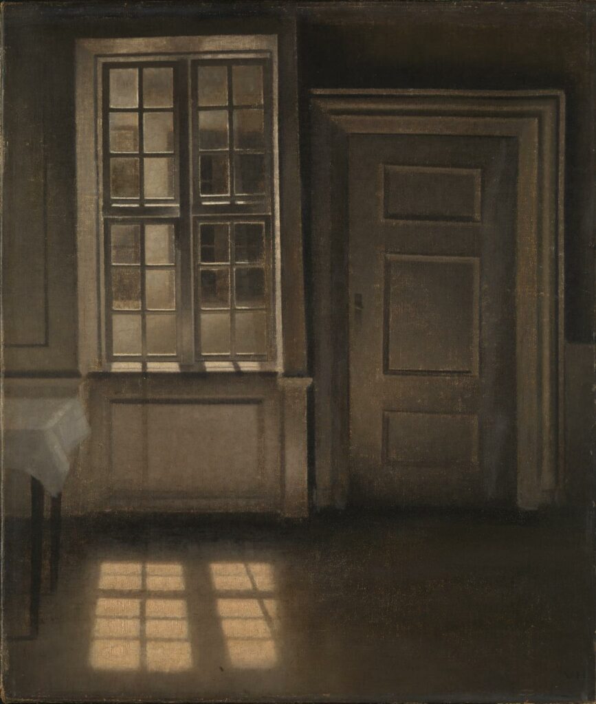 Meditasi Ruang 11 vilhelm hammershoi,lukisan interior,lukisan ruang,kierkegaard estetika,lukisan kehampaan