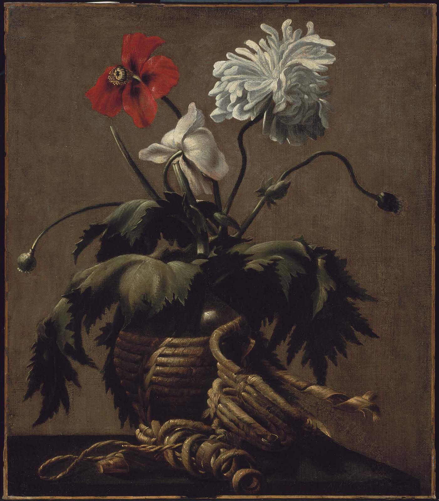 Poppies in a Wine Flask, wikimedia commons